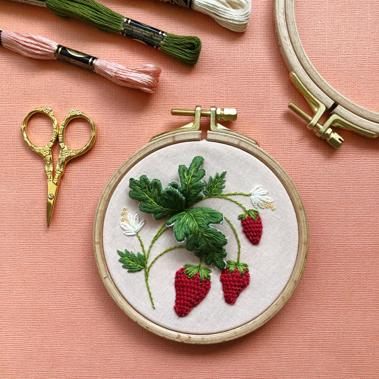 Stumpwork Strawberries Intermediate Hand Embroidery Kit by Melissa Galbraith for M Creative J