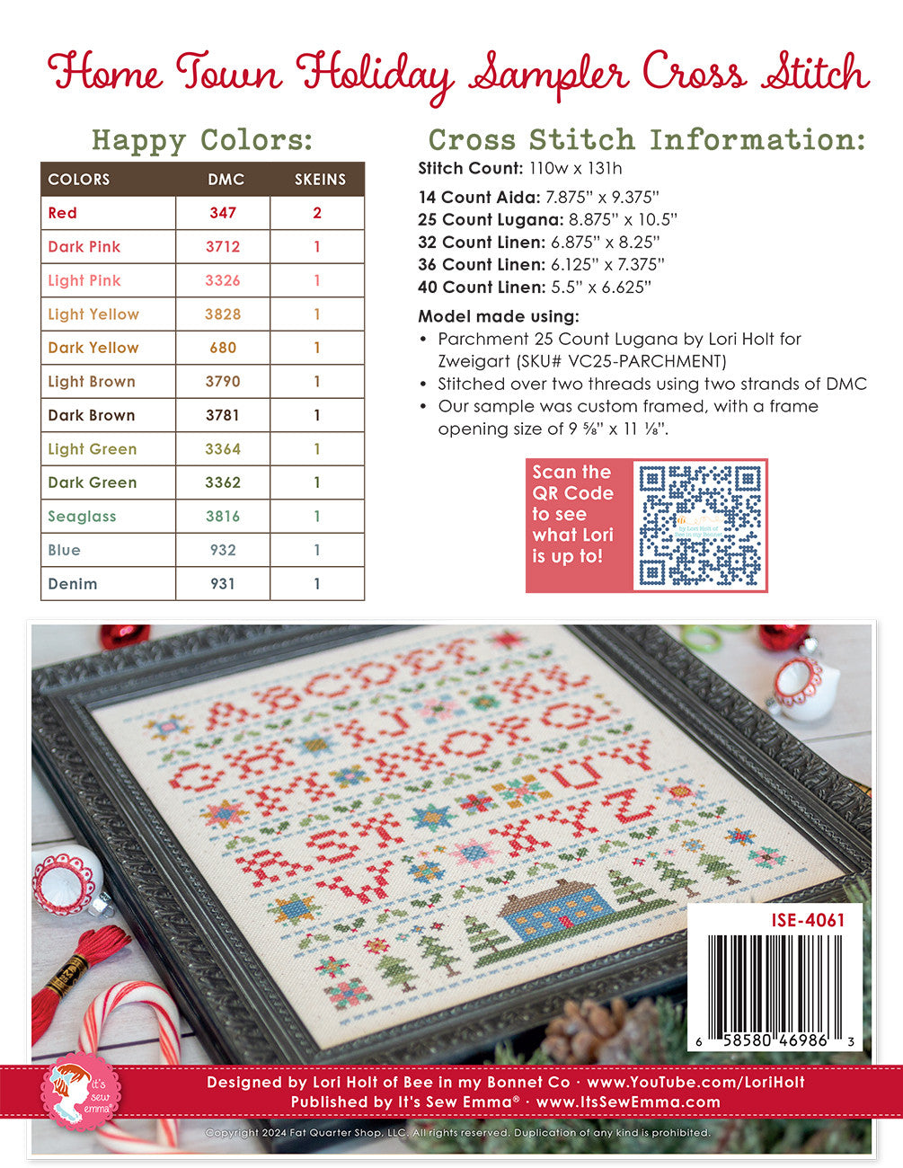 Home Town Holiday Sampler Cross Stitch Pattern by Lori Holt for It's Sew Emma