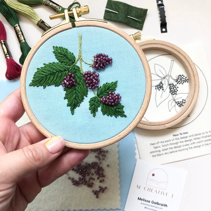 Beaded Berries Botanical Intermediate Hand Embroidery Kit by Melissa Galbraith for M Creative J