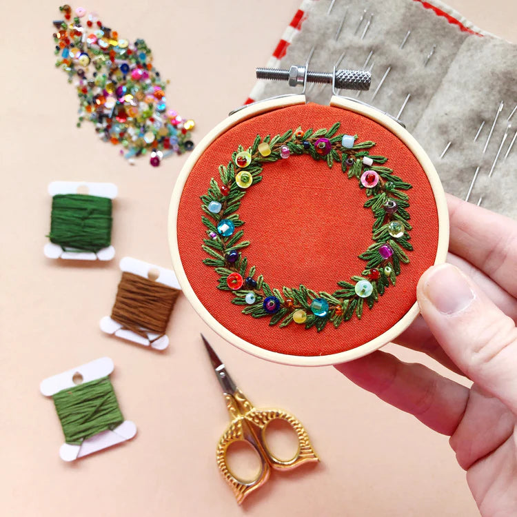 Holiday Wreath Ornament Beginner Hand Embroidery Kit by Melissa Galbraith for M Creative J