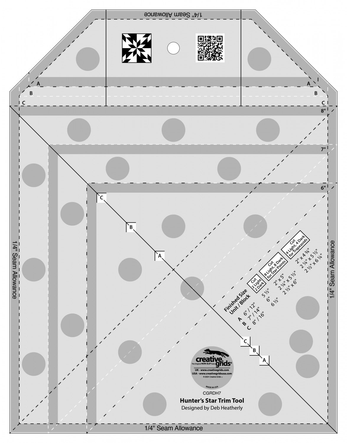 Creative Grids Hunter's Star Trim Tool 11-Inch X 8-1/2-Inch Quilt Ruler (CGRDH7)