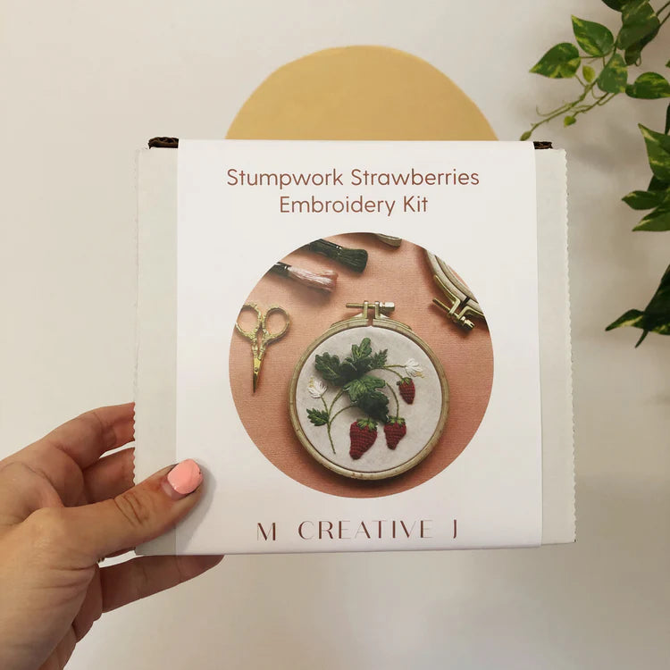 Stumpwork Strawberries Intermediate Hand Embroidery Kit by Melissa Galbraith for M Creative J