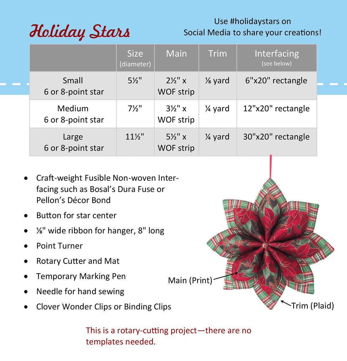Holiday Stars 6-Point and 8-Point Stars Sewing Pattern by Kris Poor of Poorhouse Quilt Designs