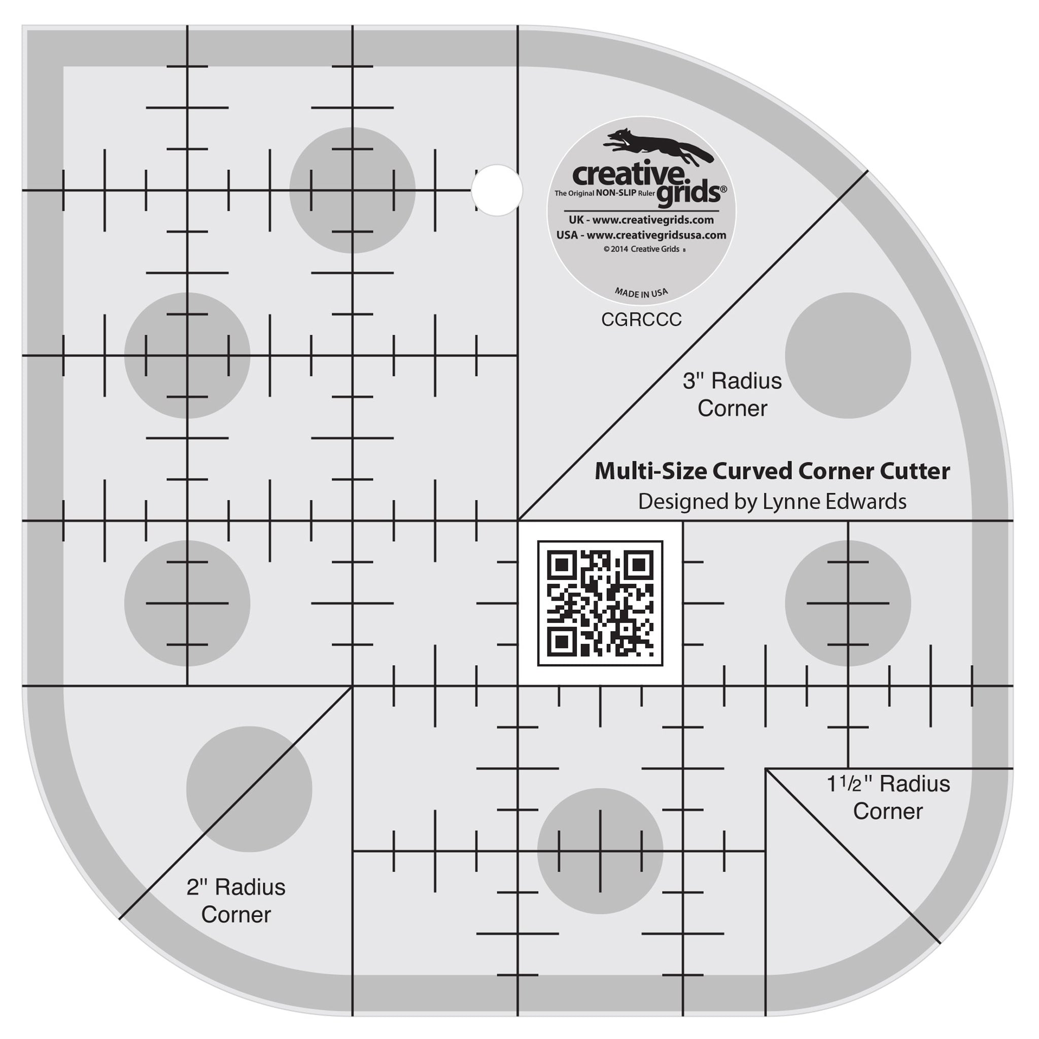 Creative Grids Multi-Size Curved Corner Cutter Quilt Ruler (CGRCCC)