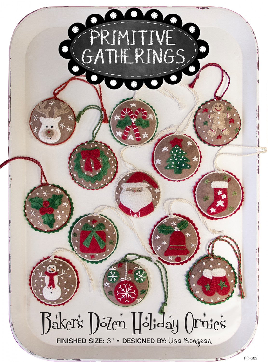 Bakers Dozen Holiday Ornies Applique and Embroidery Pattern by Lisa Bongean of Primitive Gatherings