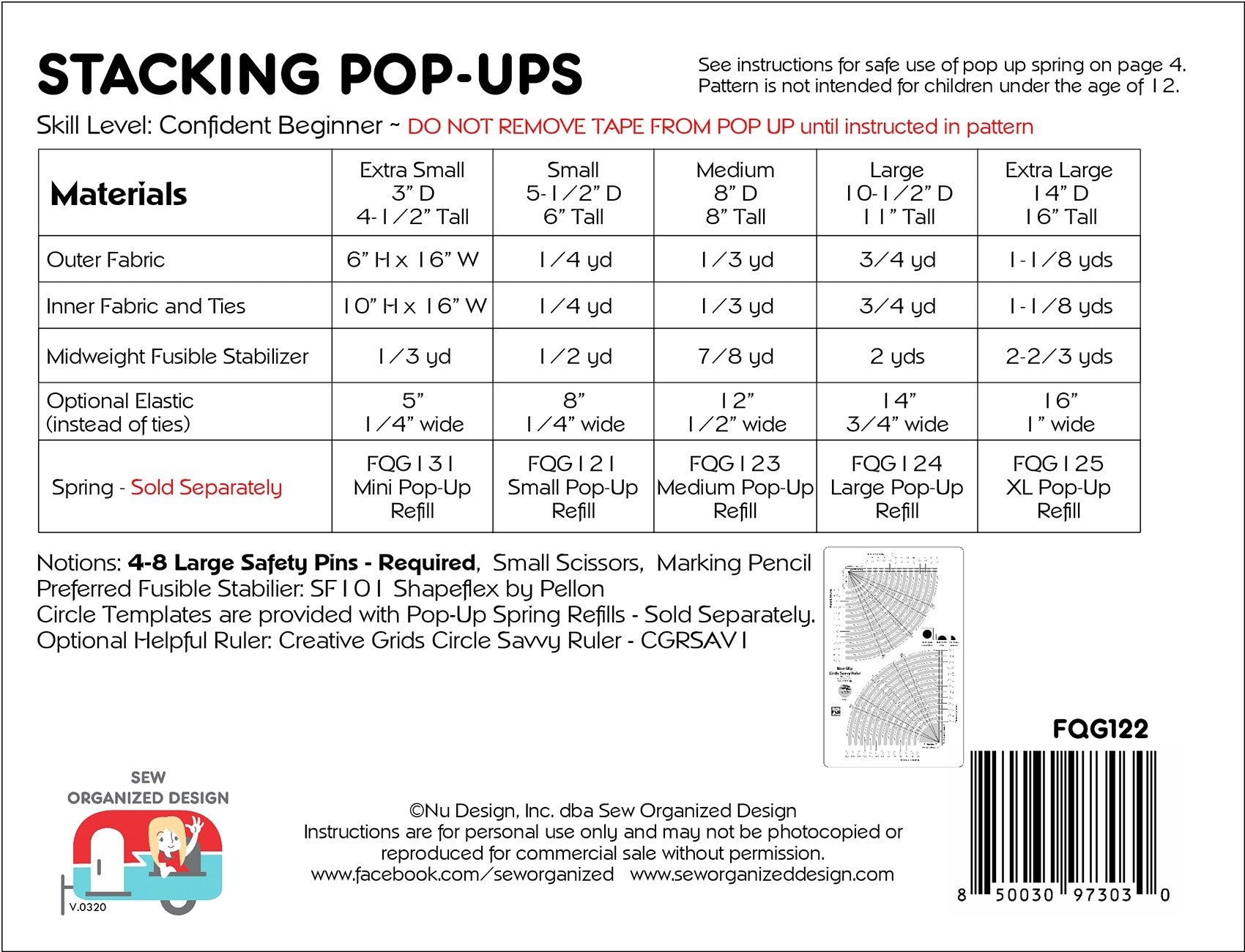 Stacking Pop-Ups Pattern by Joanne Hillestad for Sew Organized Design