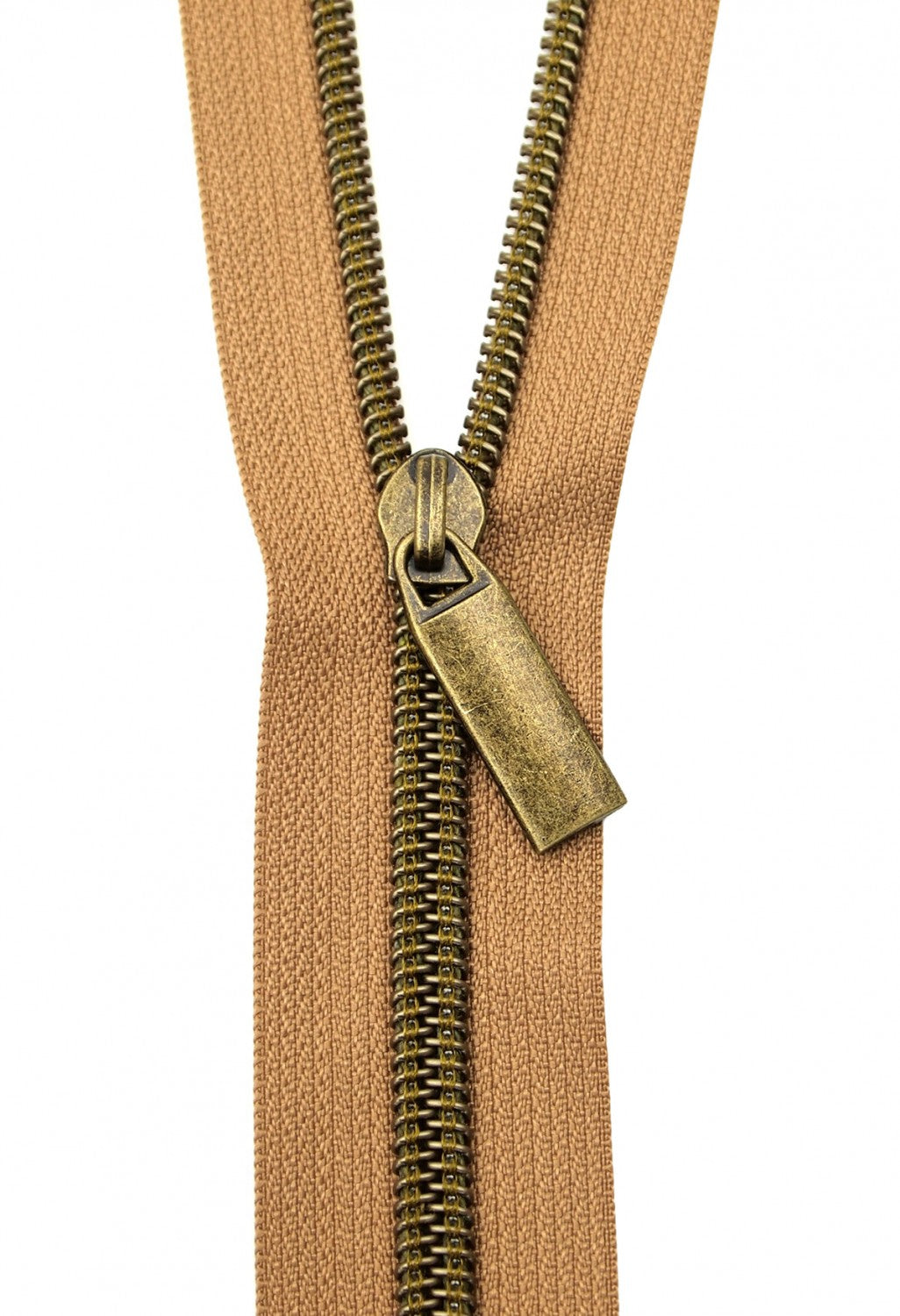 Natural #5 Nylon Antique Brass Coil Zippers: 3 Yards with 9 Pulls from Sallie Tomato