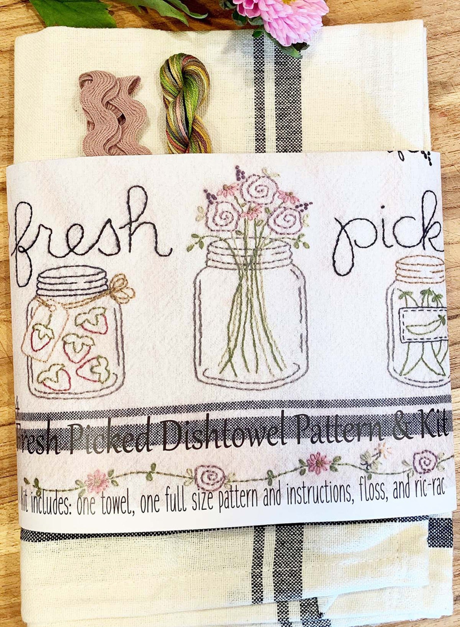 Fresh Picked Dishtowel Pattern And Floss Kit from Bareroots