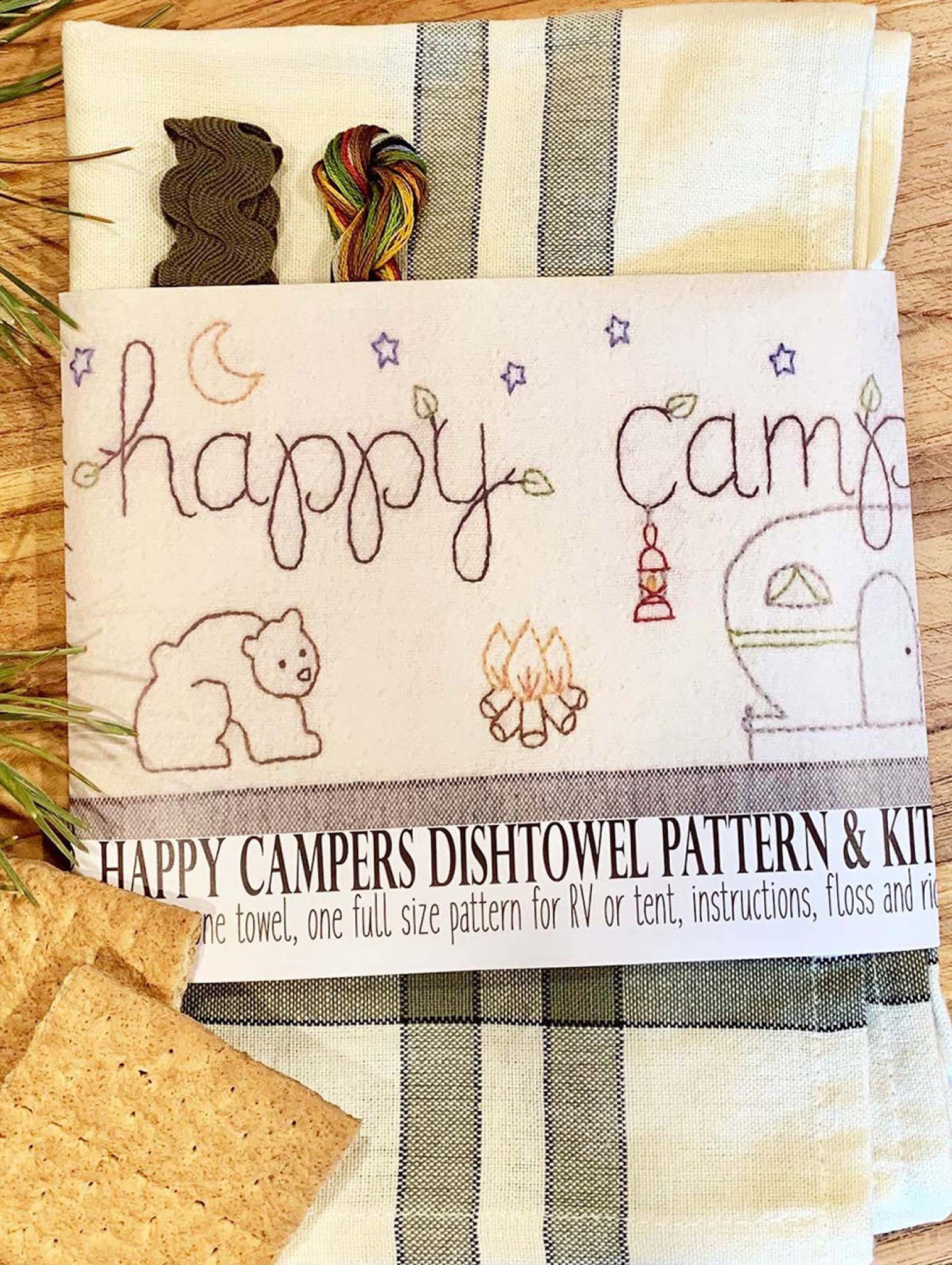 Happy Campers Dishtowel Pattern And Kit from Bareroots