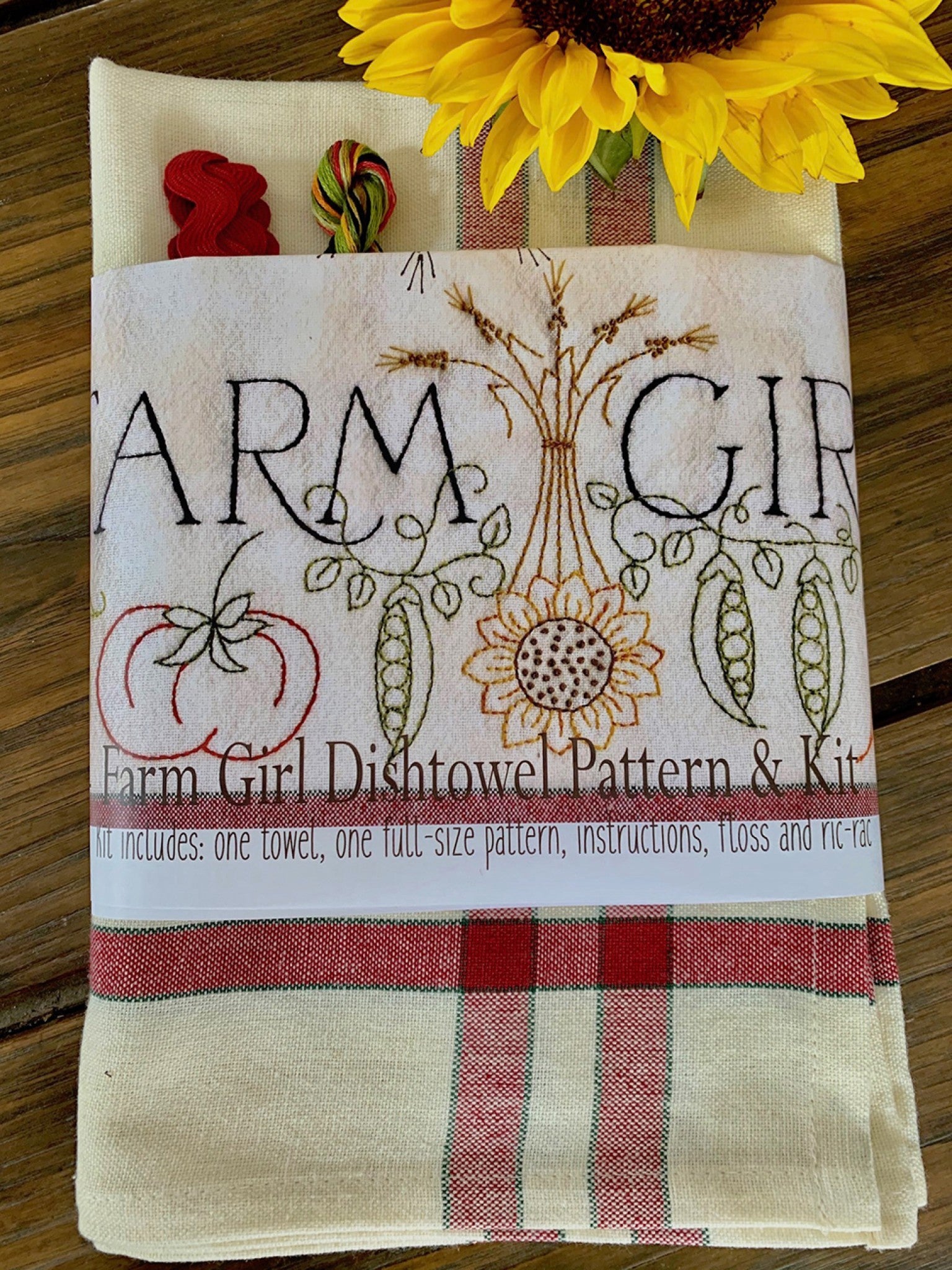 Farm Girl Embroidery Dishtowel Kit Sewing Pattern from Bareroots