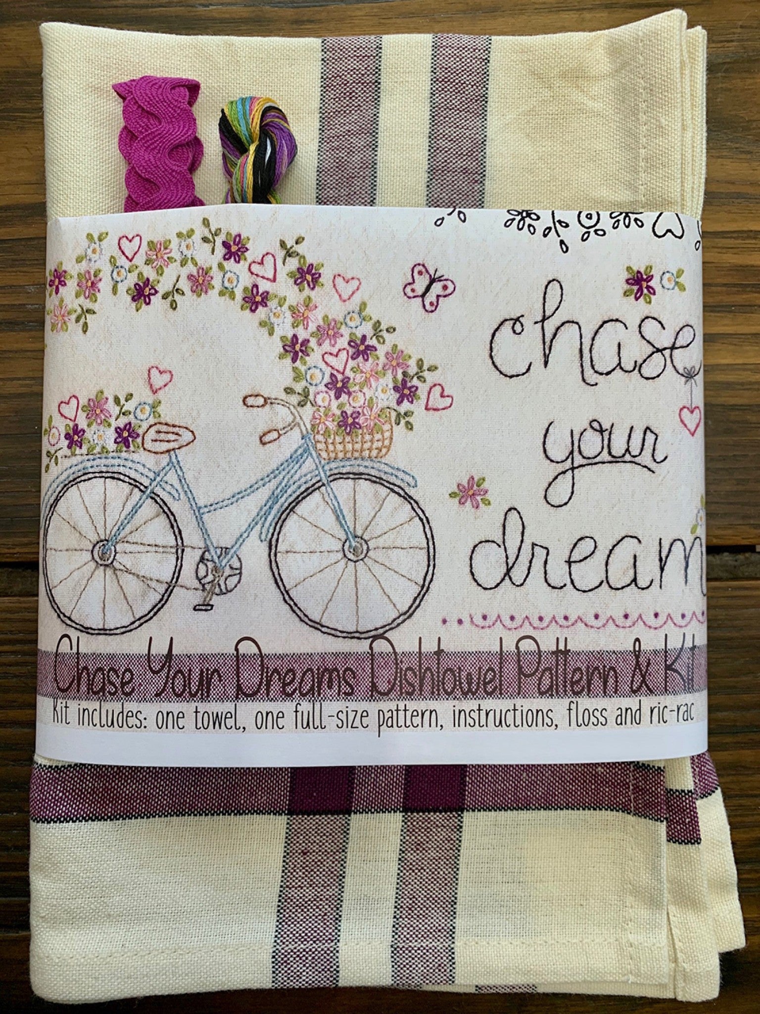 Chase Your Dreams Embroidery Dishtowel Kit Sewing Pattern from Bareroots