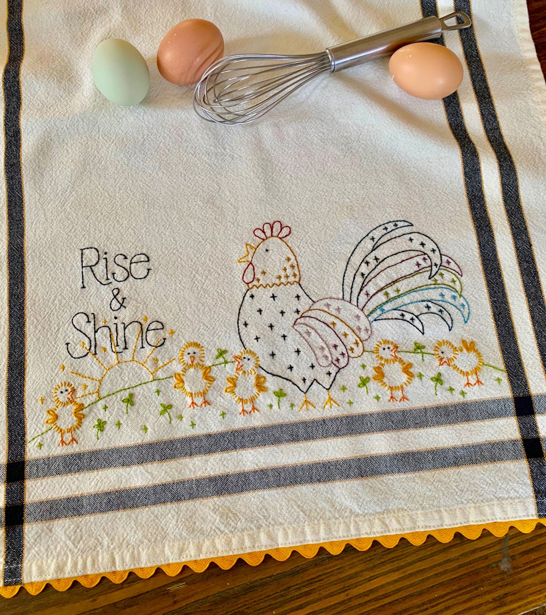 Rise And Shine Embroidery Dishtowel Kit Sewing Pattern from Bareroots
