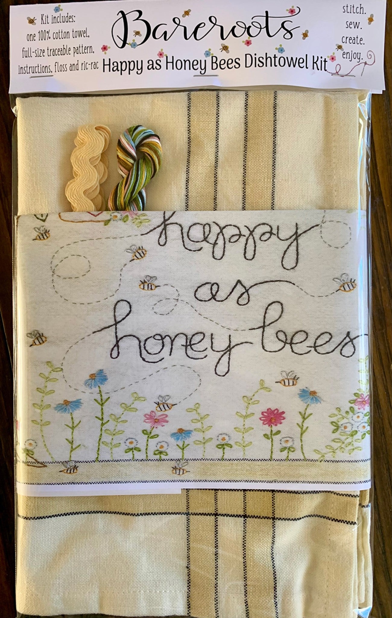 Happy As Honey Bees Dishtowel Embroidery Kit by Barri Sue Gaudet for Bareroots
