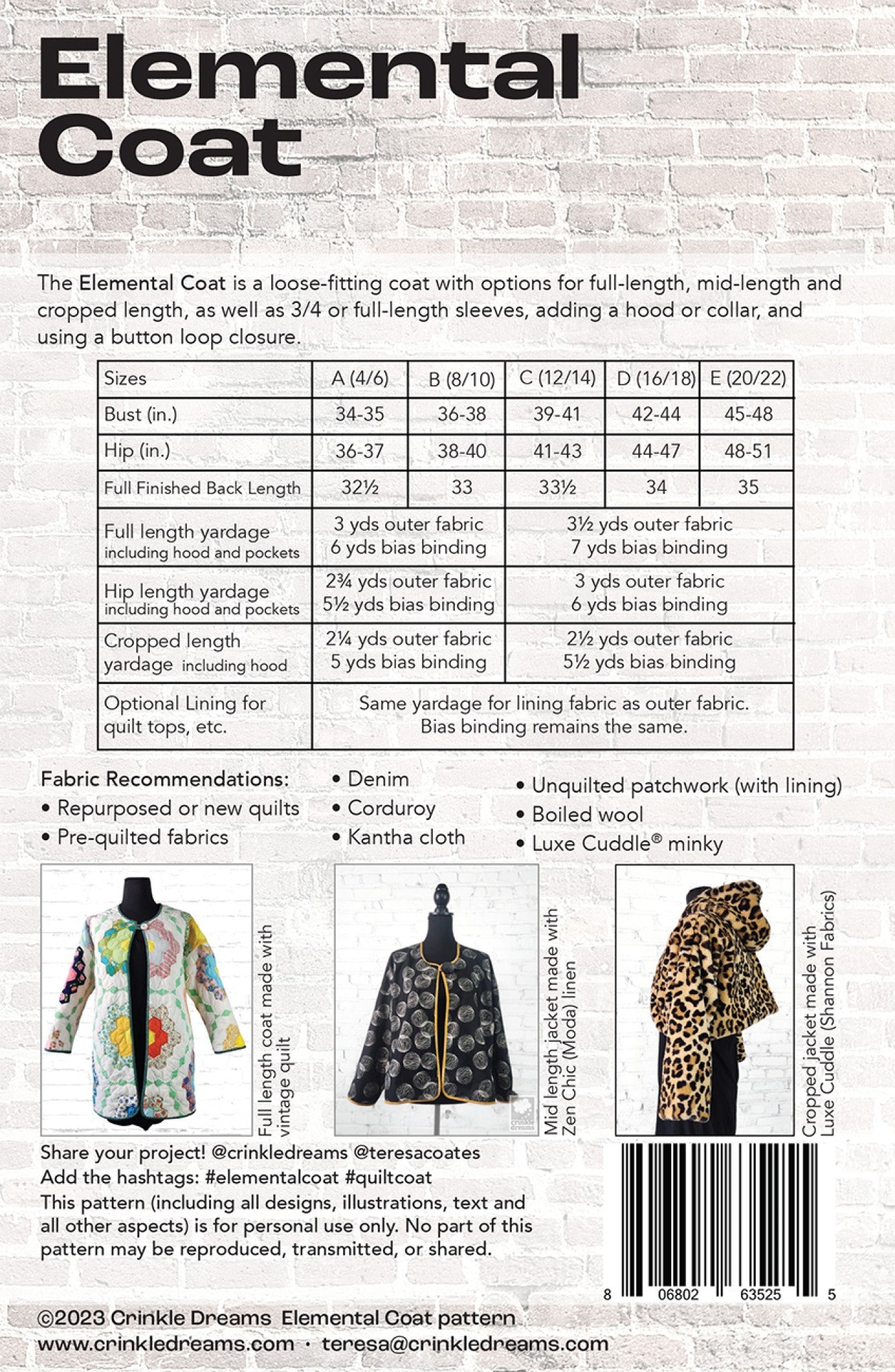 Elemental Coat Sewing Pattern from Crinkle Dreams