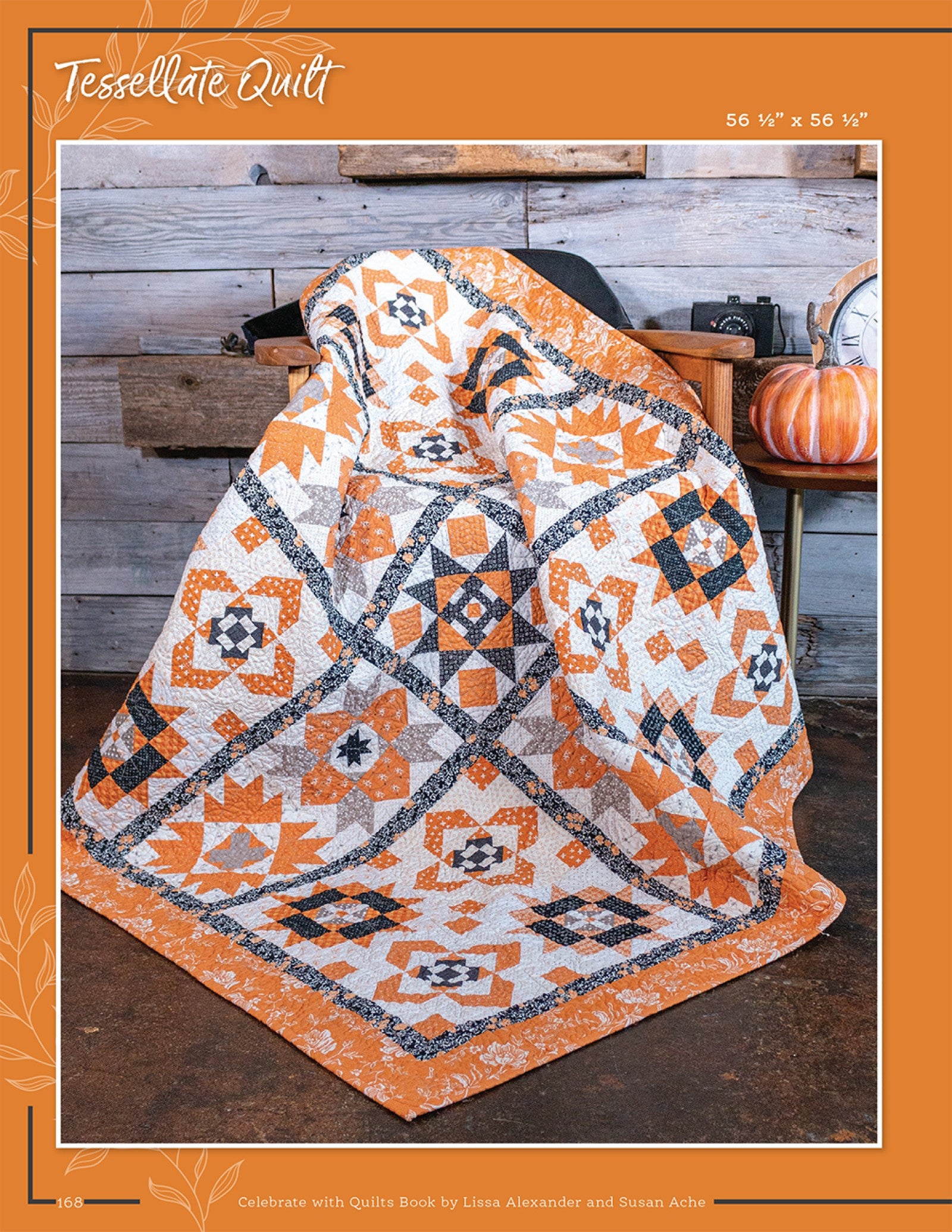 Tessellate Quilt from Celebrate With Quilts, an interlocking orange and navy block design.