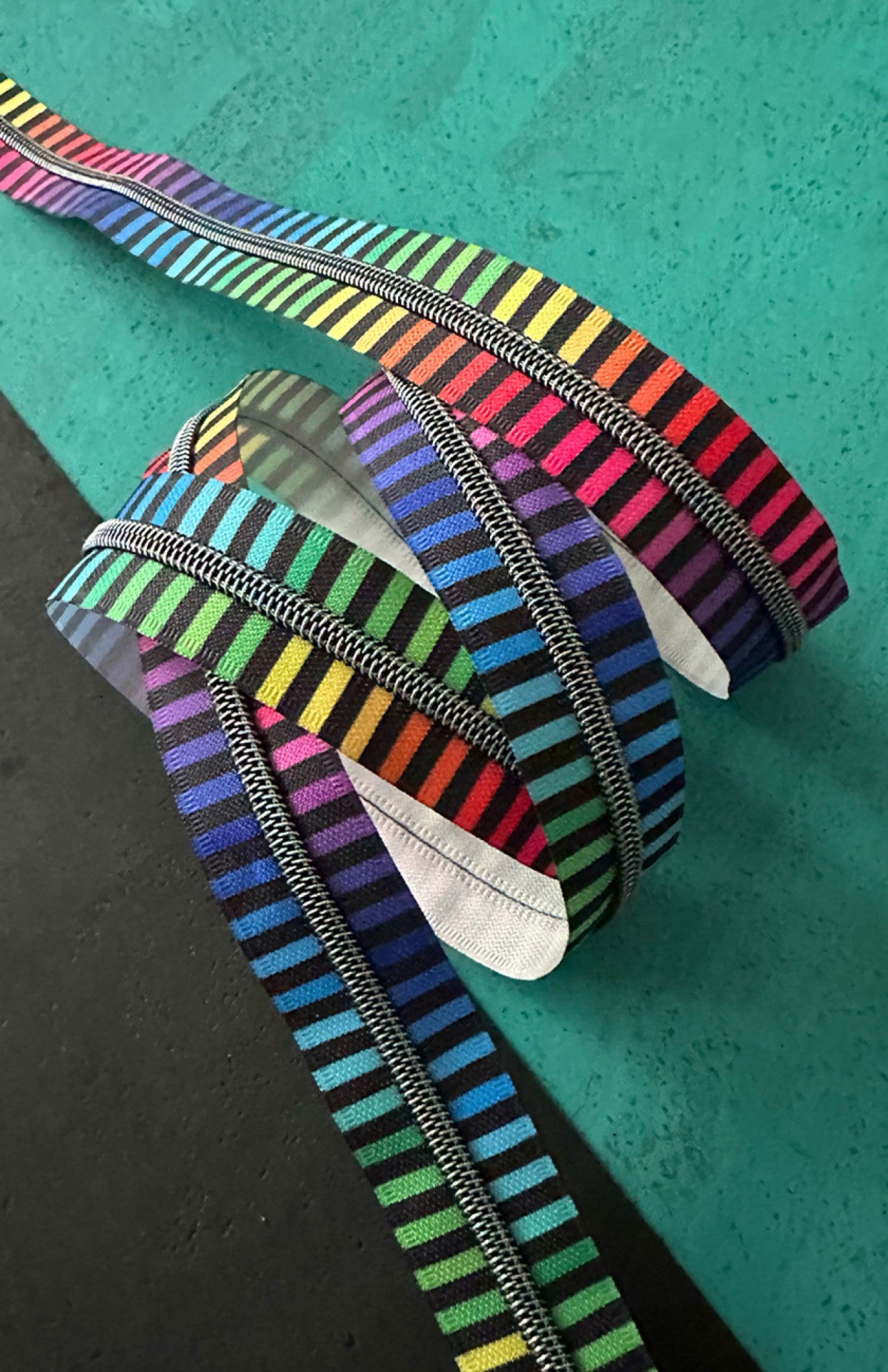 Wide Rainbow Stripe Zipper Tape With Iridescent Teeth by Shayla Wolf for Sassafras Lane Designs