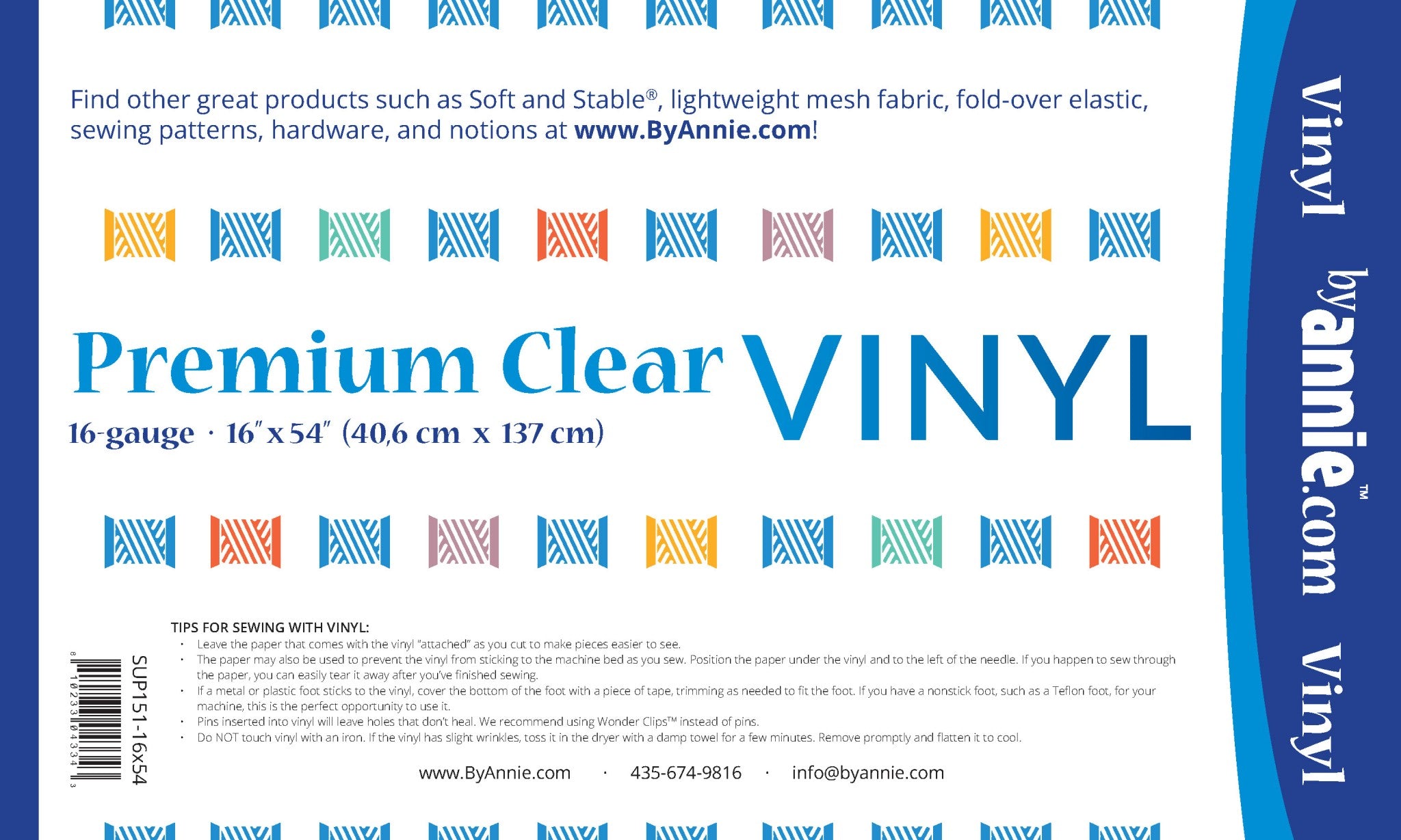 Premium Clear Vinyl 16-Gauge 16in x 54in from ByAnnie