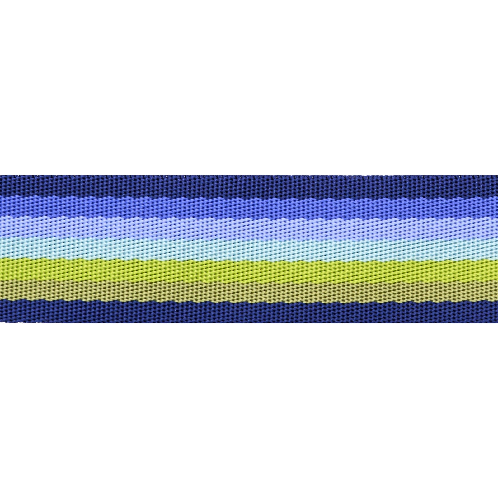 Flat close view of the Marine Smooth Sailing webbing, 1-1/2 inch wide, showing the yarn-dyed woven stripes and the textured weave.