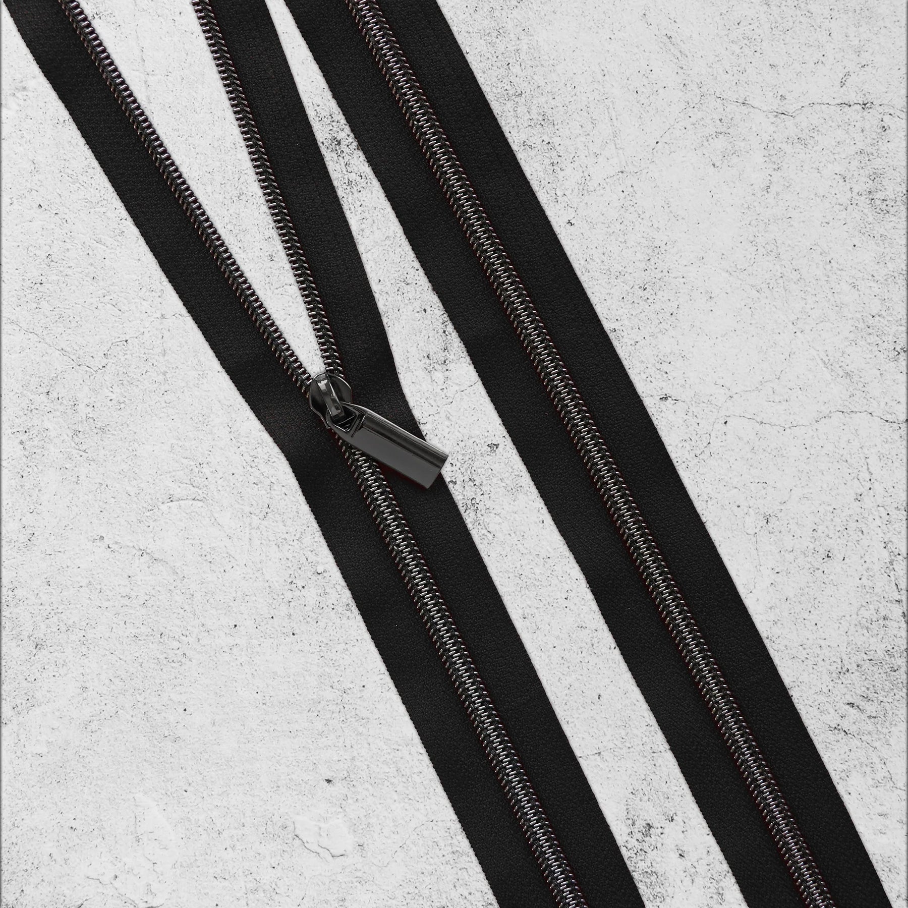 Black #5 Nylon Gunmetal Coil Zippers: 3 Yards with 9 Pulls from Sallie Tomato