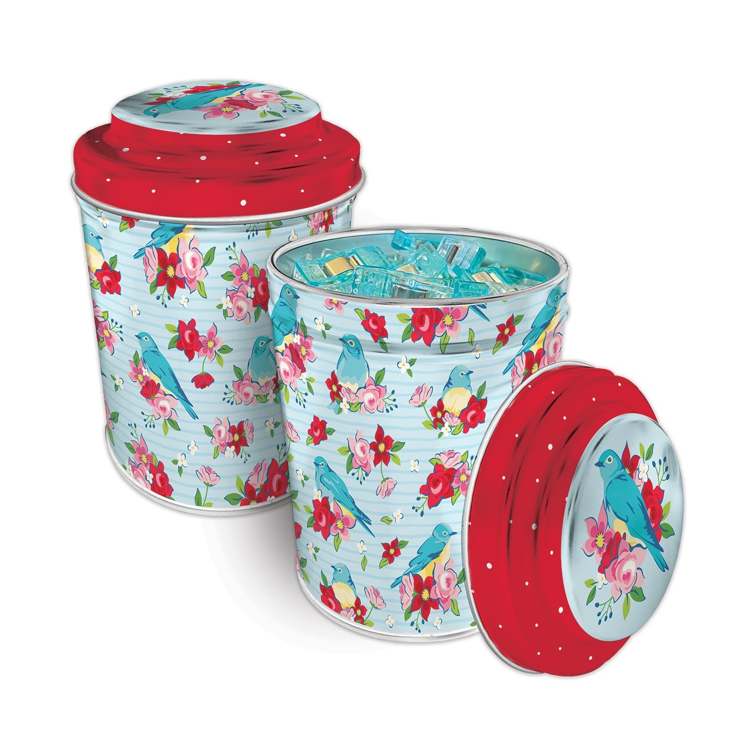 100 Riley Aqua Quilty Clips in Decorative Metal Container from Riley Blake Designs