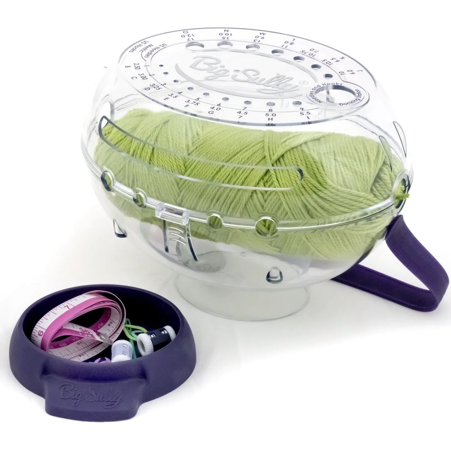 Prym Big Sully Yarn Holder Globe with Needle Gauge, Swatch Ruler, and Storage Base