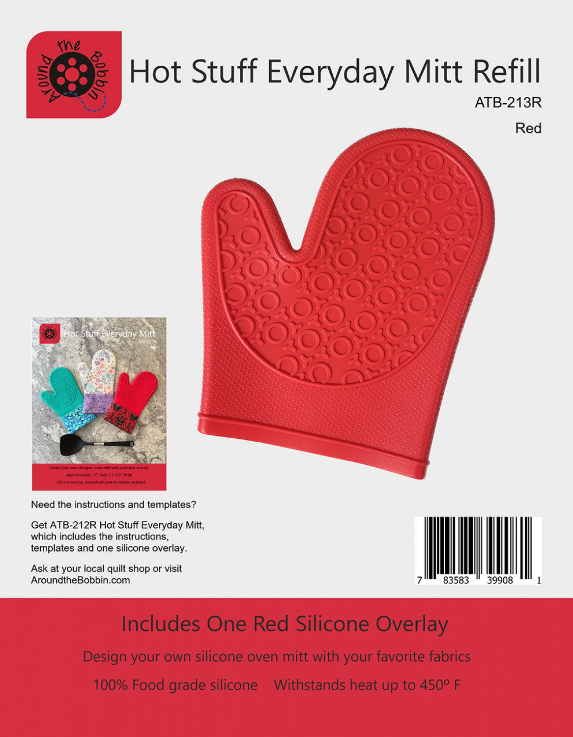 Red Silicone Mitt Refill for use with any Hot Stuff Everyday Mitt Sewing Pattern by Lisa Amundson for Around the Bobbin