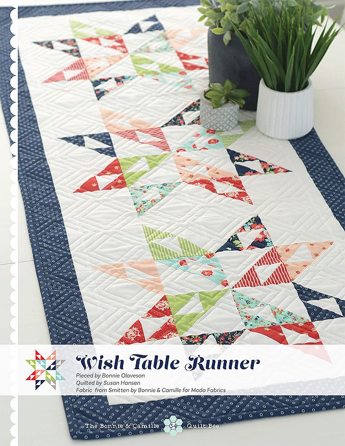 Wish Table Runner from The Bonnie & Camille Quilt Bee, a navy and cream pieced table runner.