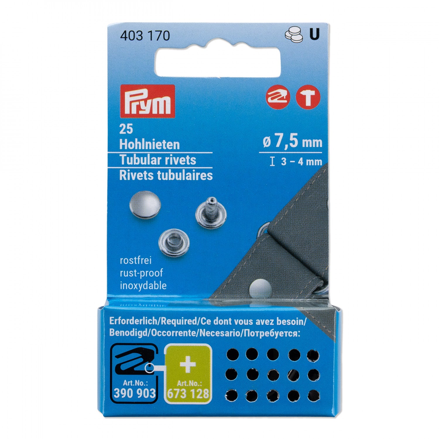 Tubular Rivets, 7.5 mm, 25 pcs for Vario Creative Tool from Prym