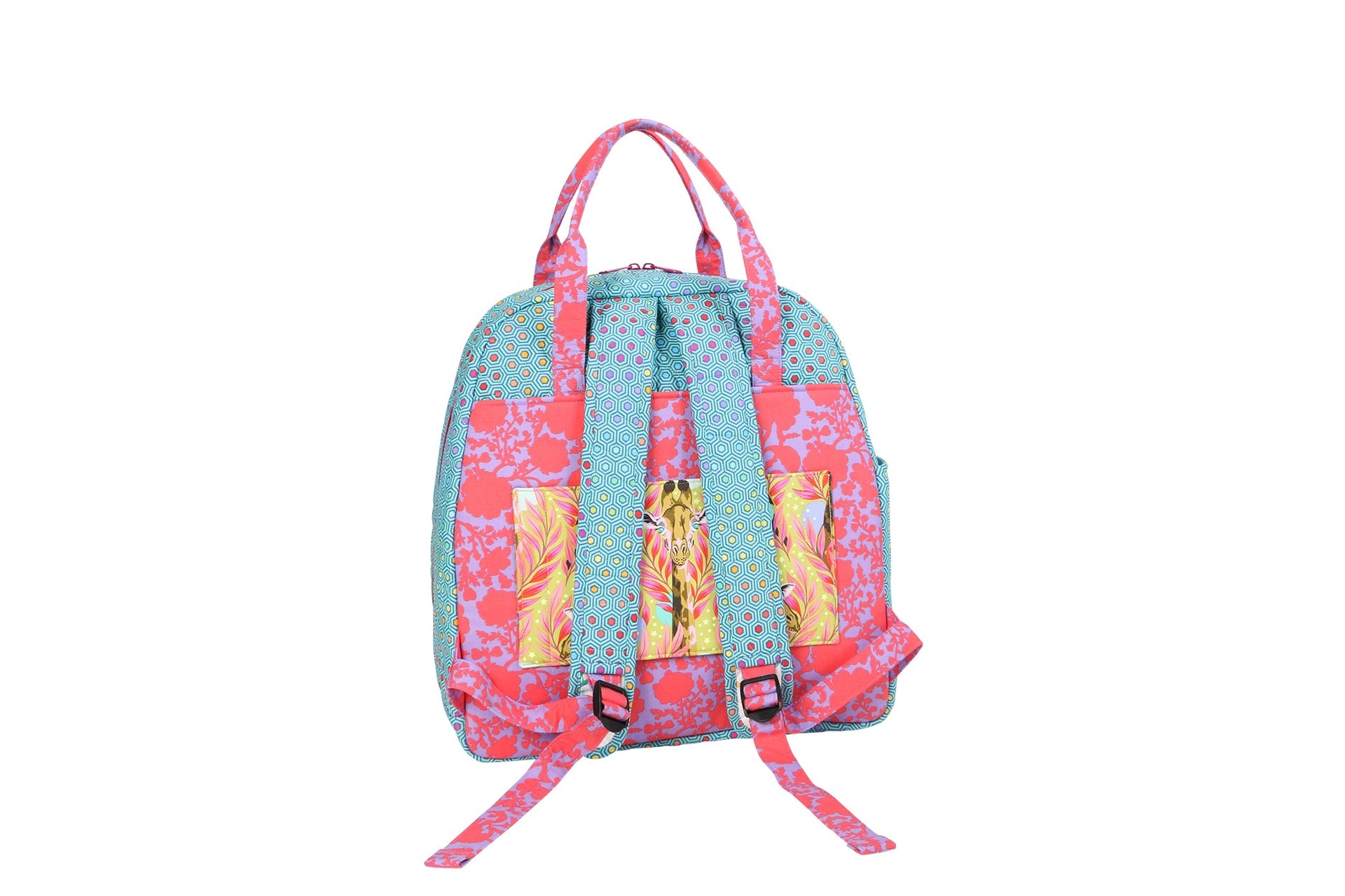 The Courtside bag shown from the back, showing the padded adjustable backpack straps and a mesh pocket.