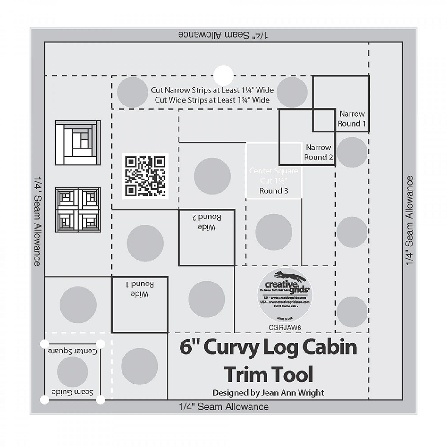 Creative Grids Curvy Log Cabin Trim Tool For 6-Inch Finished Blocks (CGRJAW6)