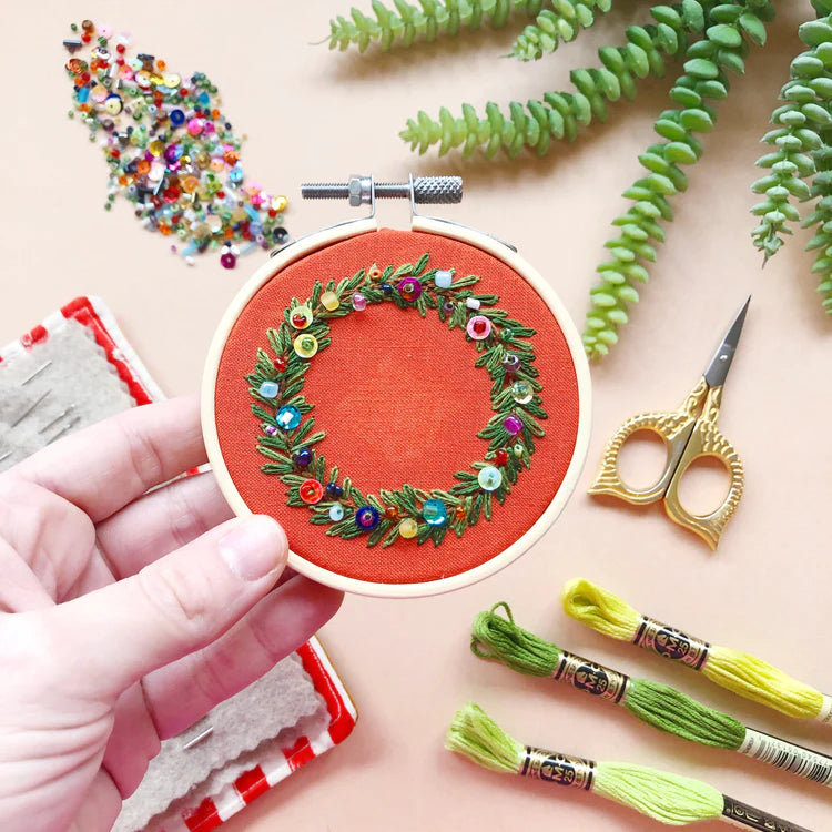 Holiday Wreath Ornament Beginner Hand Embroidery Kit by Melissa Galbraith for M Creative J