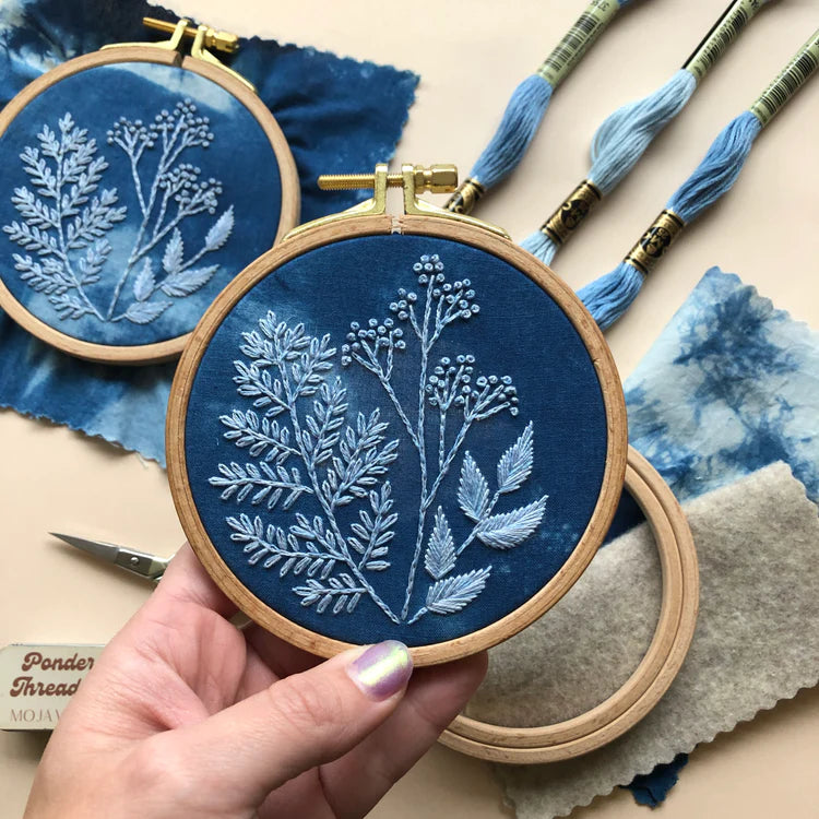 Cyanotype Botanicals Beginner Hand Embroidery Kit by Melissa Galbraith for M Creative J