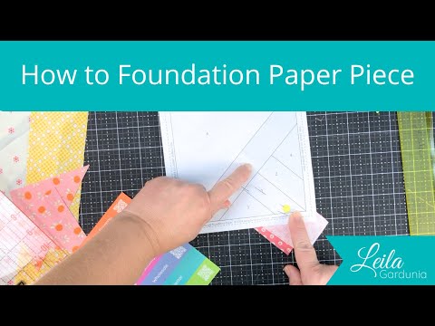 Leila Gardunia's step-by-step video tutorial on foundation paper piecing Scrappy Triangle half-square triangle blocks. Uses the 6-inch Scrappy Triangle foundation pad directly, demonstrating fabric selection, the foundation piecing technique, and assembling half-square triangles.