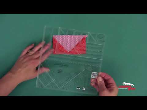 Creative Grids instructional video for the Ultimate Flying Geese Tool by Deb Heatherly (CGRDH4), showing how to make and trim flying geese units four at a time from squares.