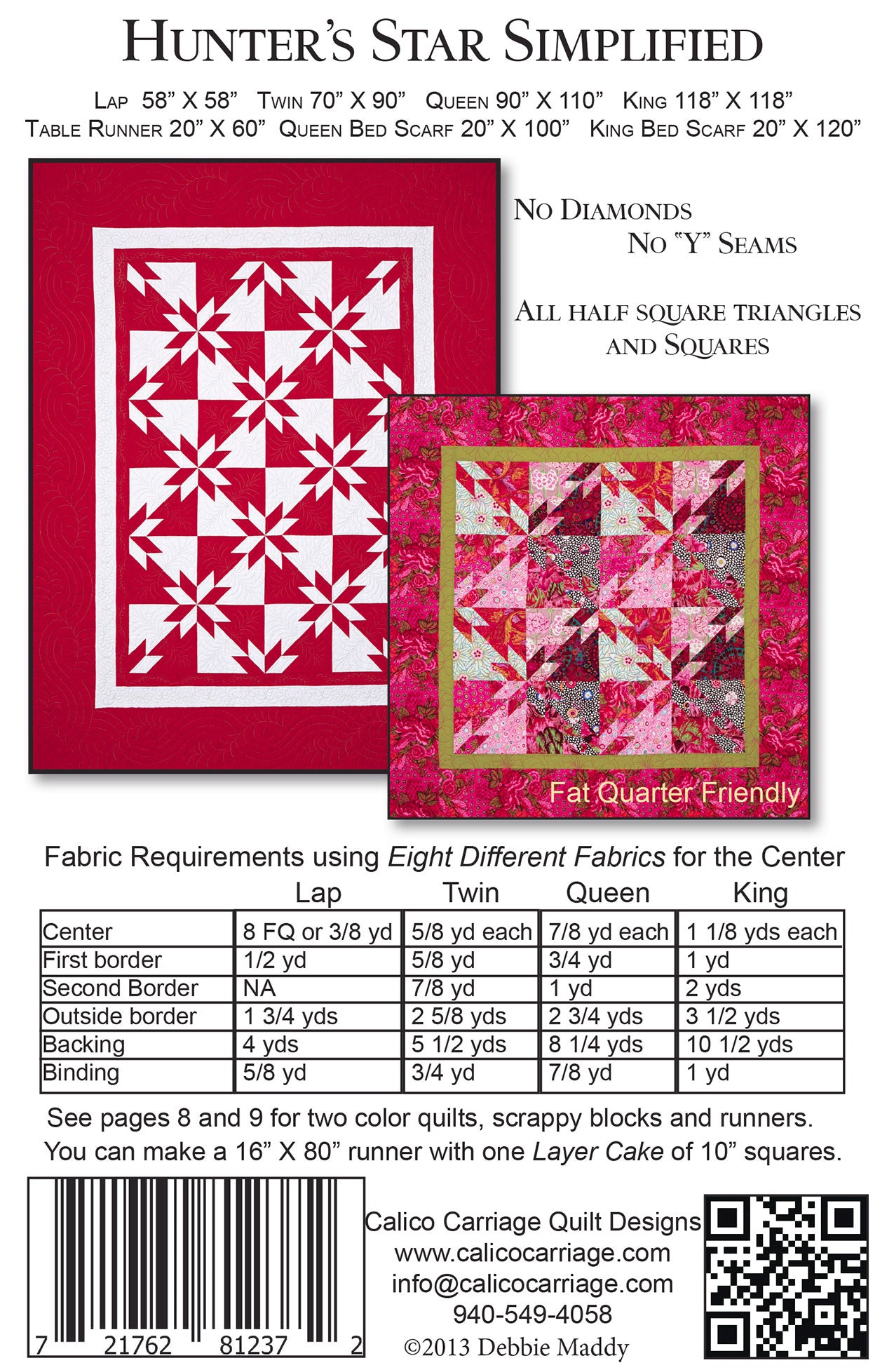 Hunter's Star Simplified Quilt Pattern by Debbie Maddy for Calico Carriage Quilt Designs