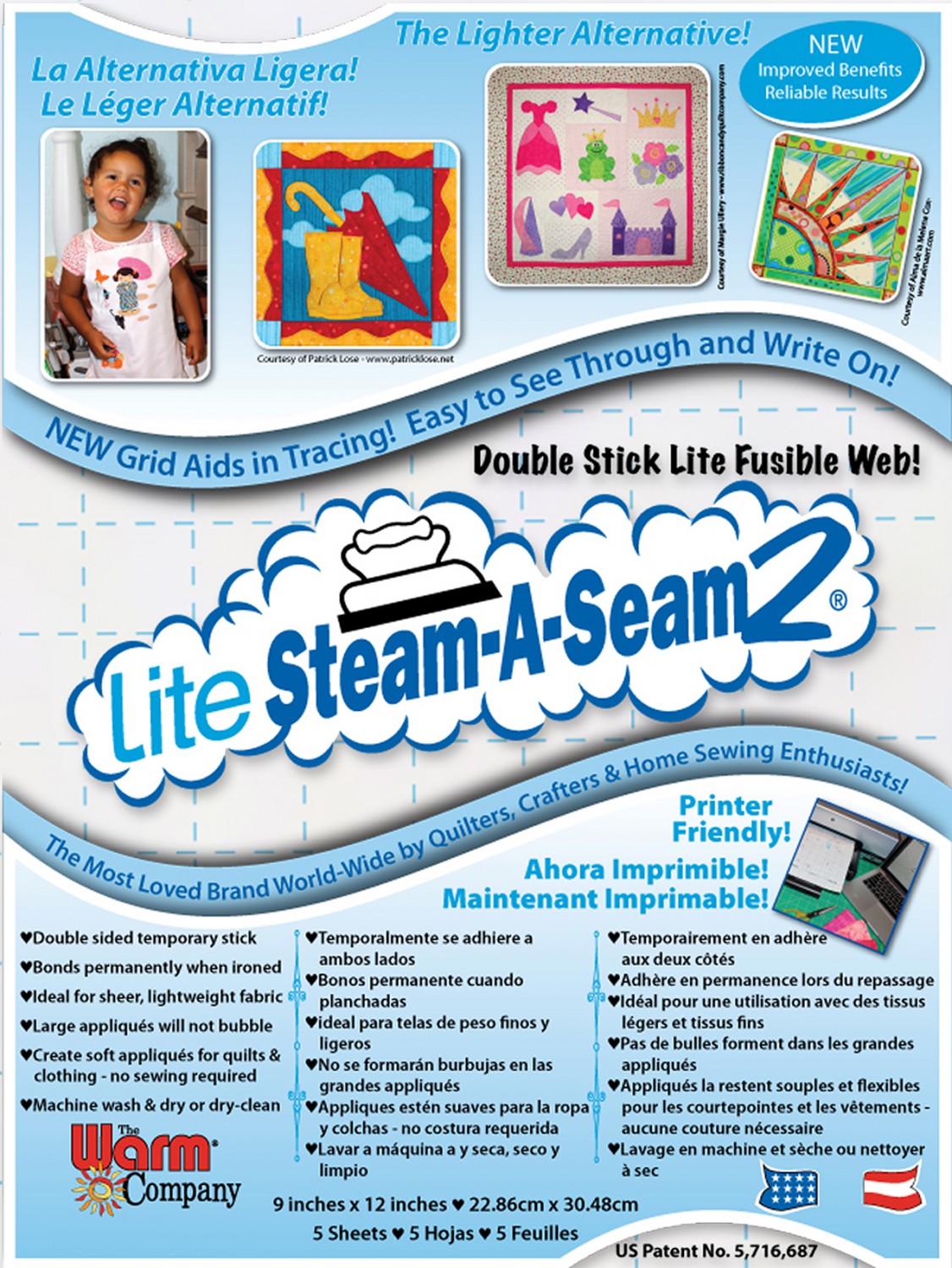 Lite Steam-A-Seam 2 Double Stick Fusible Web 9in x 12in 5ct from Warm Company