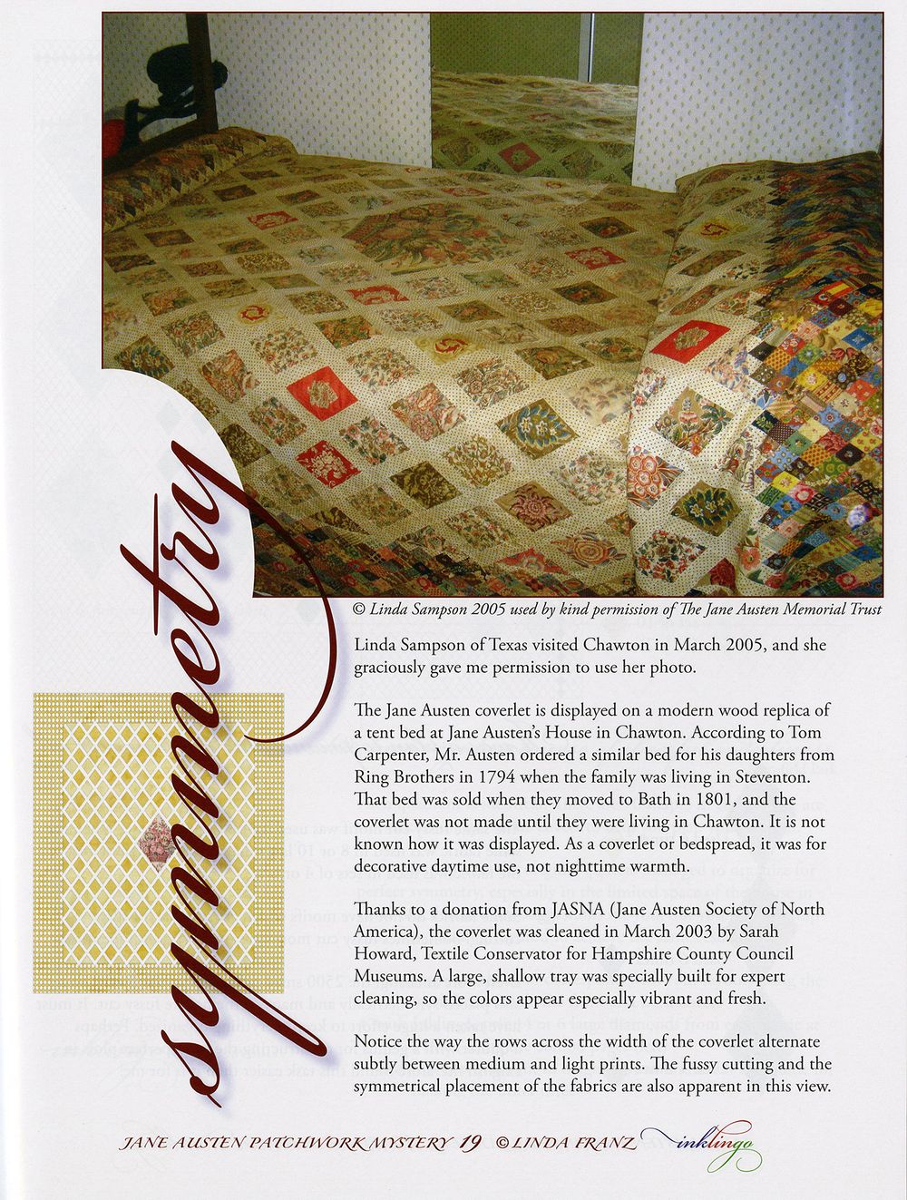 Jane Austen Patchwork Mystery Quilt Book by Linda Franz of Inklingo