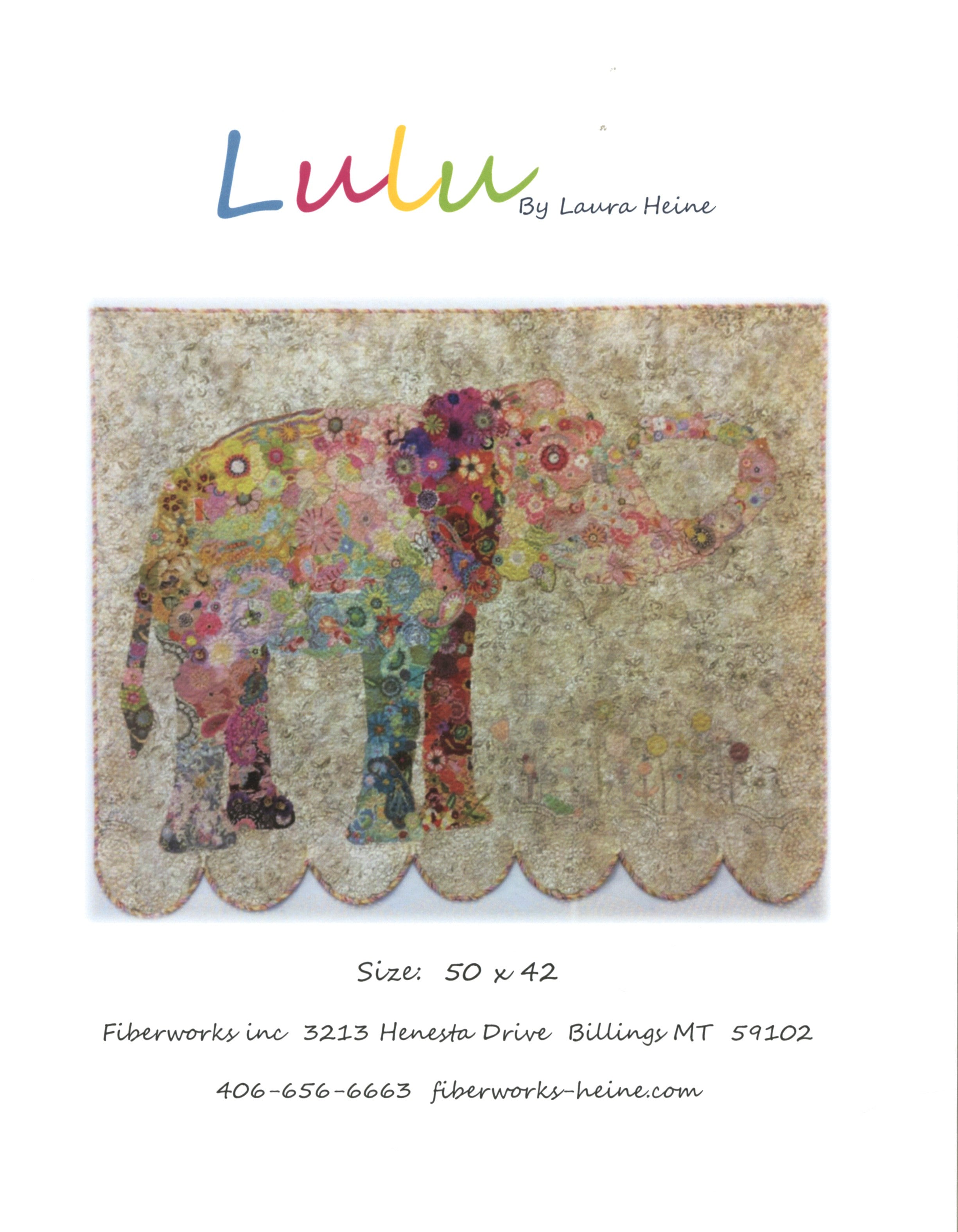 Lulu Elephant Fused Fabric Collage Quilt Pattern by Laura Heine of Fiberworks