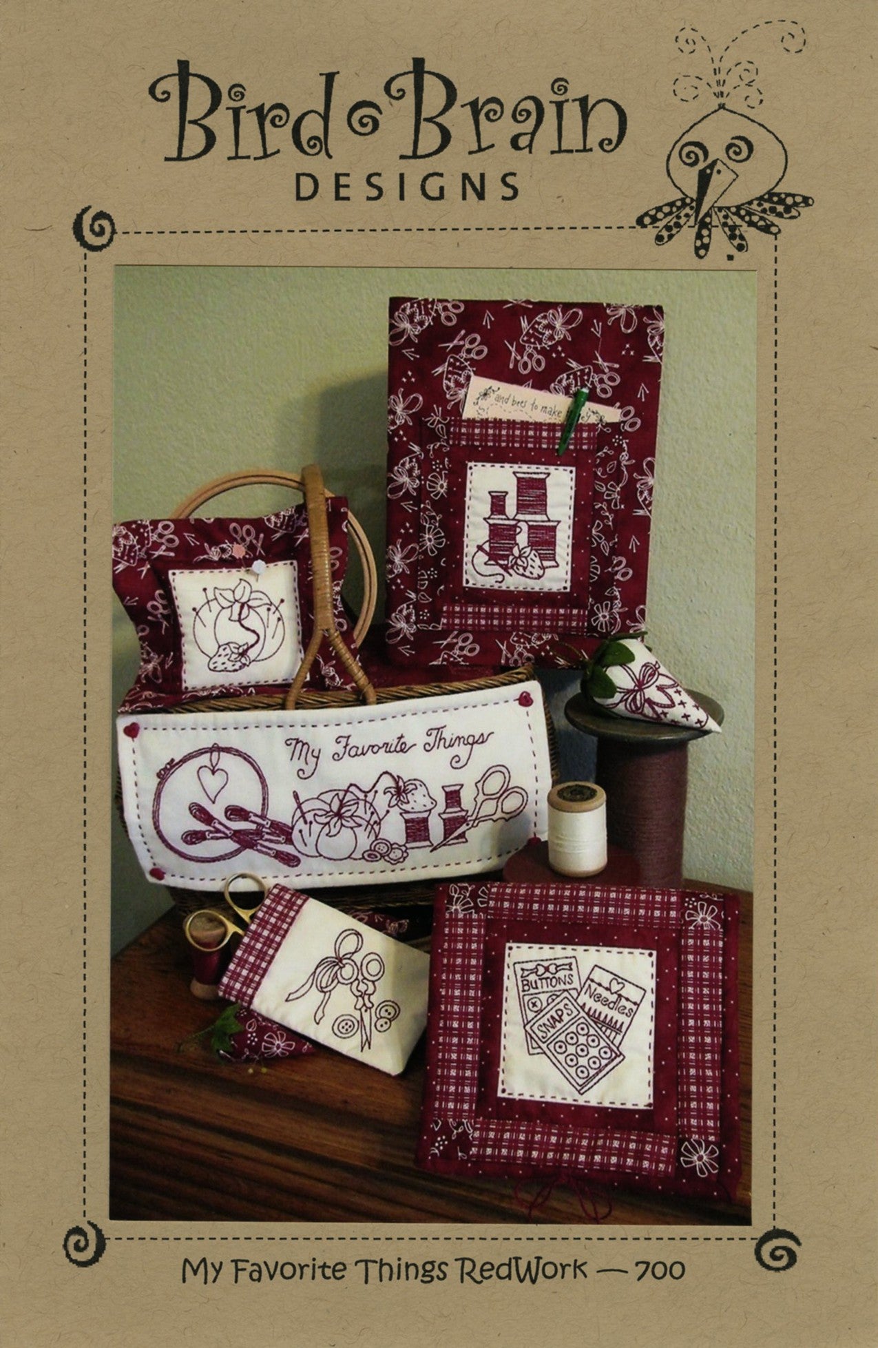 My Favorite Things Redwork Hand Embroidery Pattern by Robin Kingsley of Bird Brain Designs