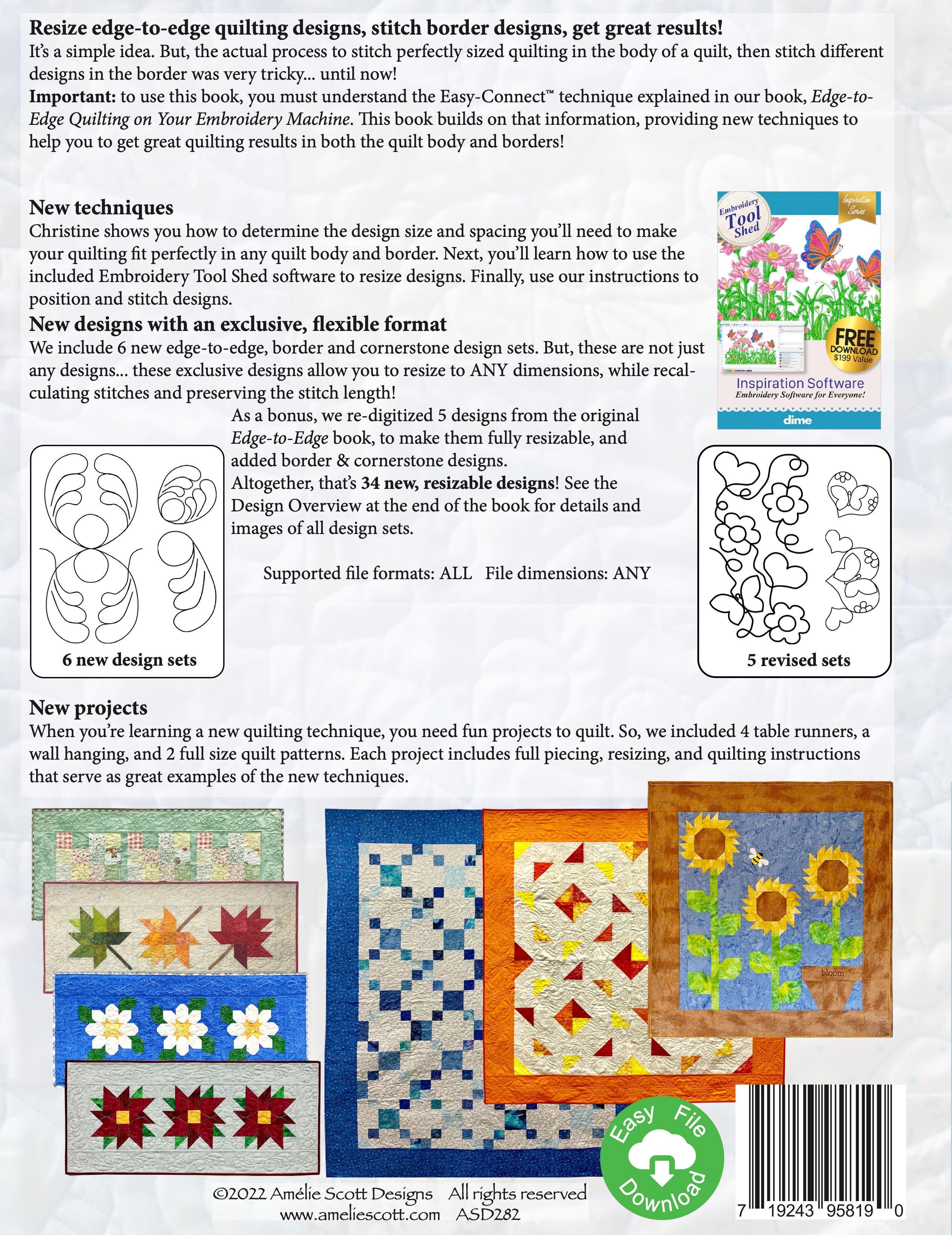 Edge-to-Edge PRO Quilting on Your Embroidery Machine Book by Amelie Scott