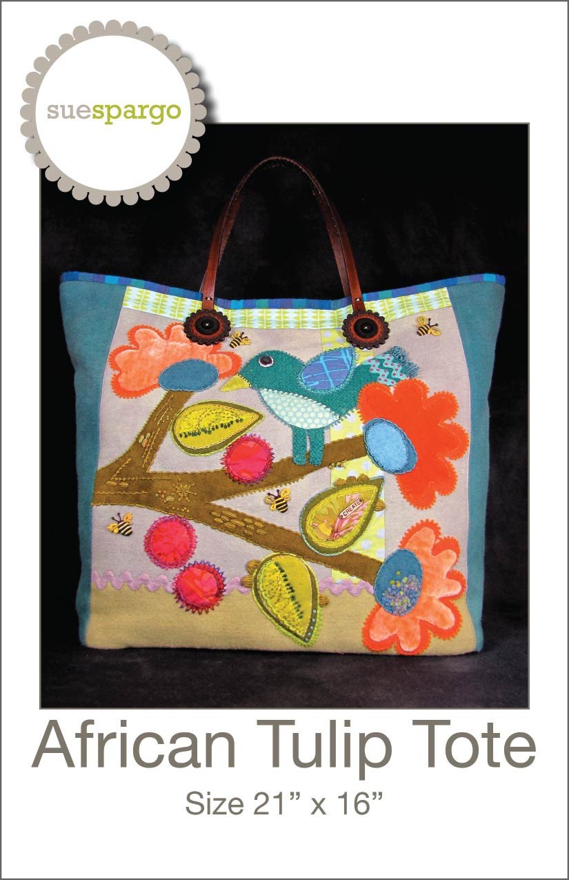 African Tulip Tote  - Applique, Embroidery, and Sewing Pattern by Sue Spargo of Folk Art Quilts