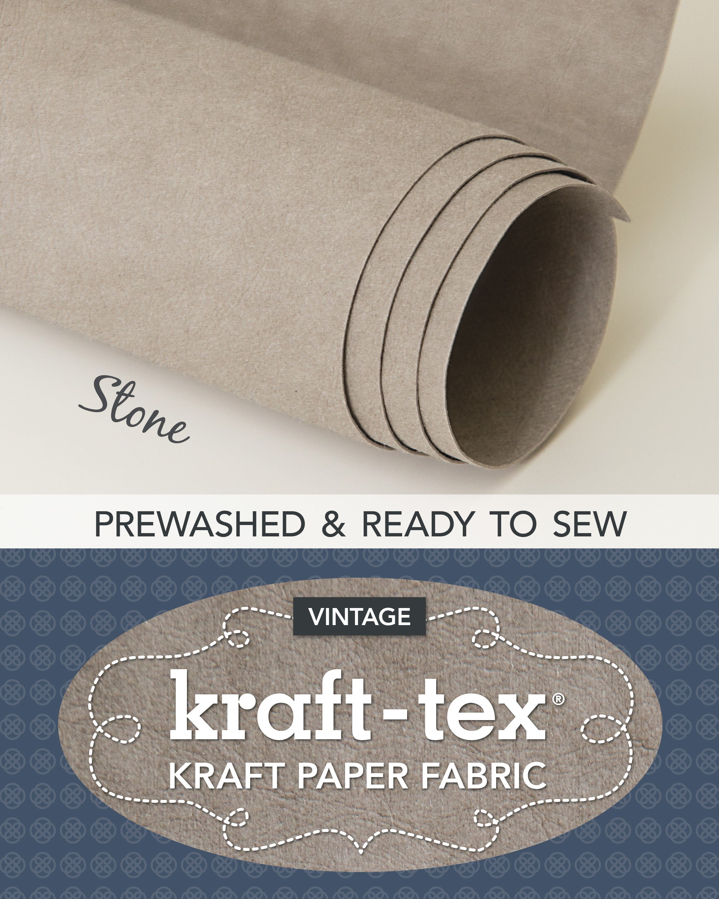 Kraft-Tex Roll, Vintage Stone, 18.5 Inches x 28.5 Inches Prewashed Paper Fabric