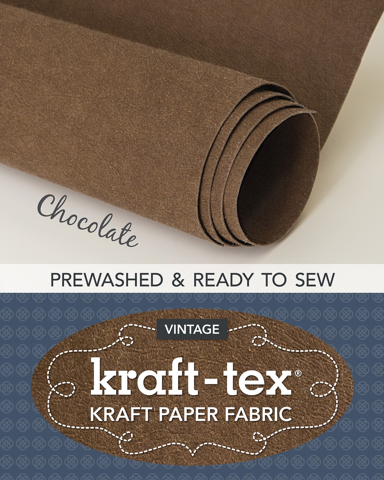 Kraft-Tex Roll, Vintage Chocolate, 18.5 Inches x 28.5 Inches Prewashed Paper Fabric