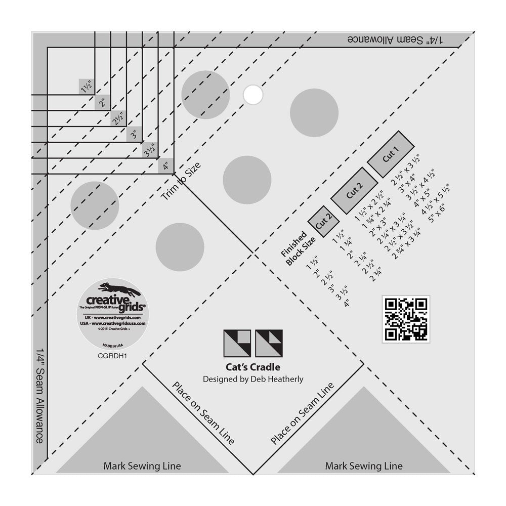 Creative Grids Cats Cradle Tool 7-Inch X 7-Inch Quilt Ruler (CGRDH1)