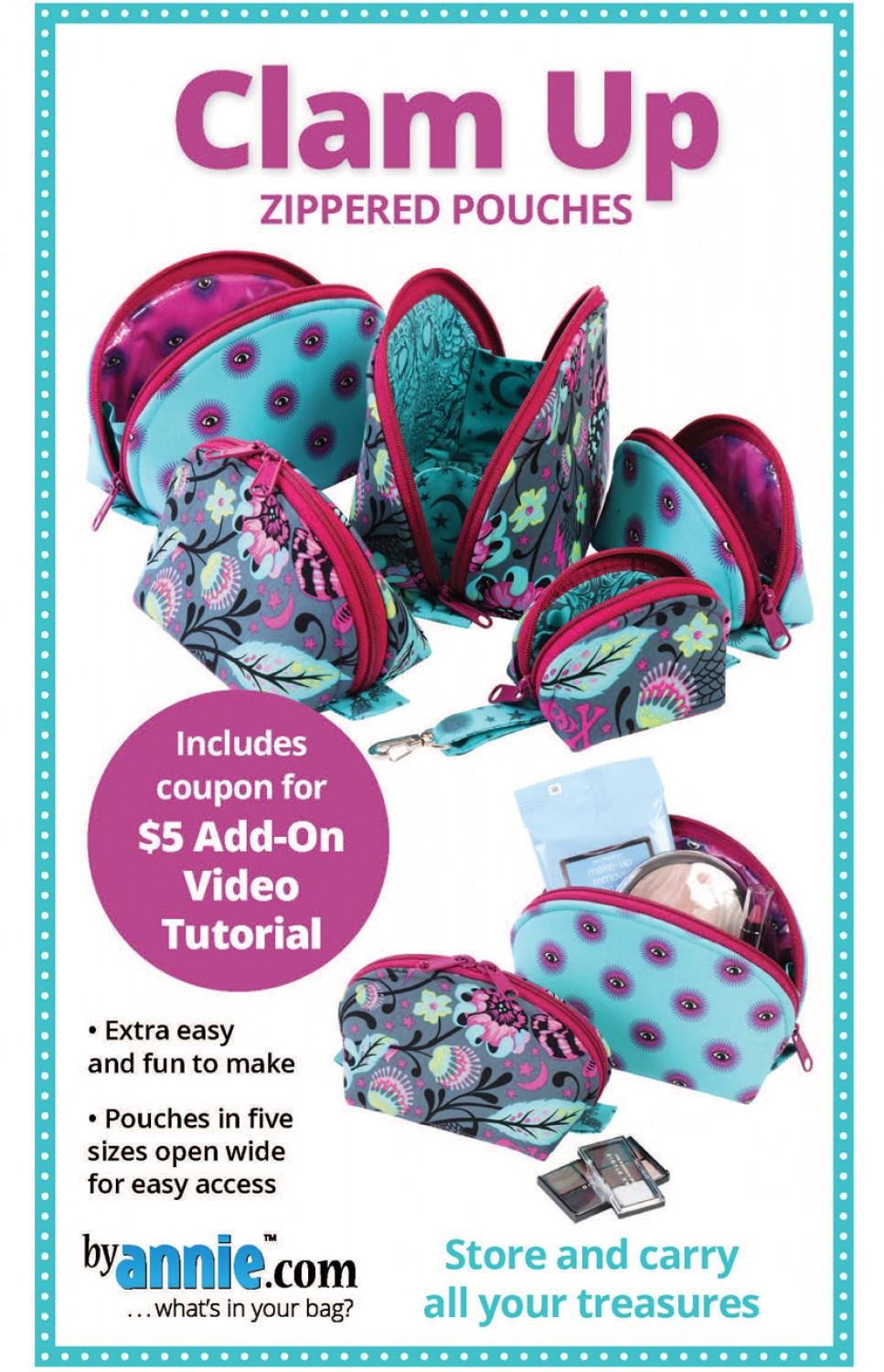 Clam Up Zippered Pouches Sewing Pattern by Annie Unrein for Patterns by Annie