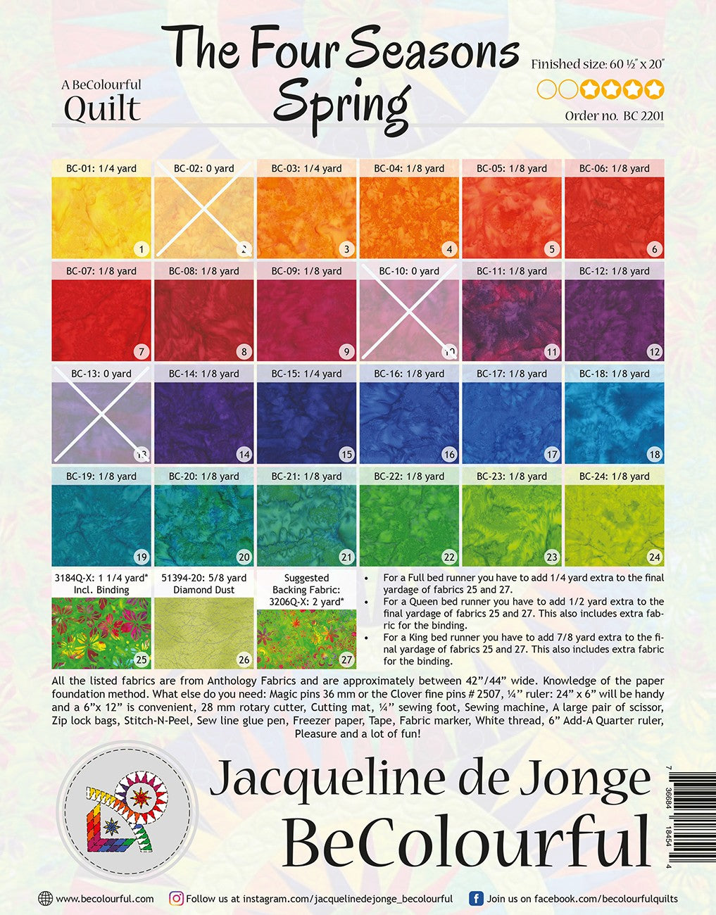The Four Seasons Table Runner Spring Quilt Pattern by Jacqueline De Jonge of Becolourful