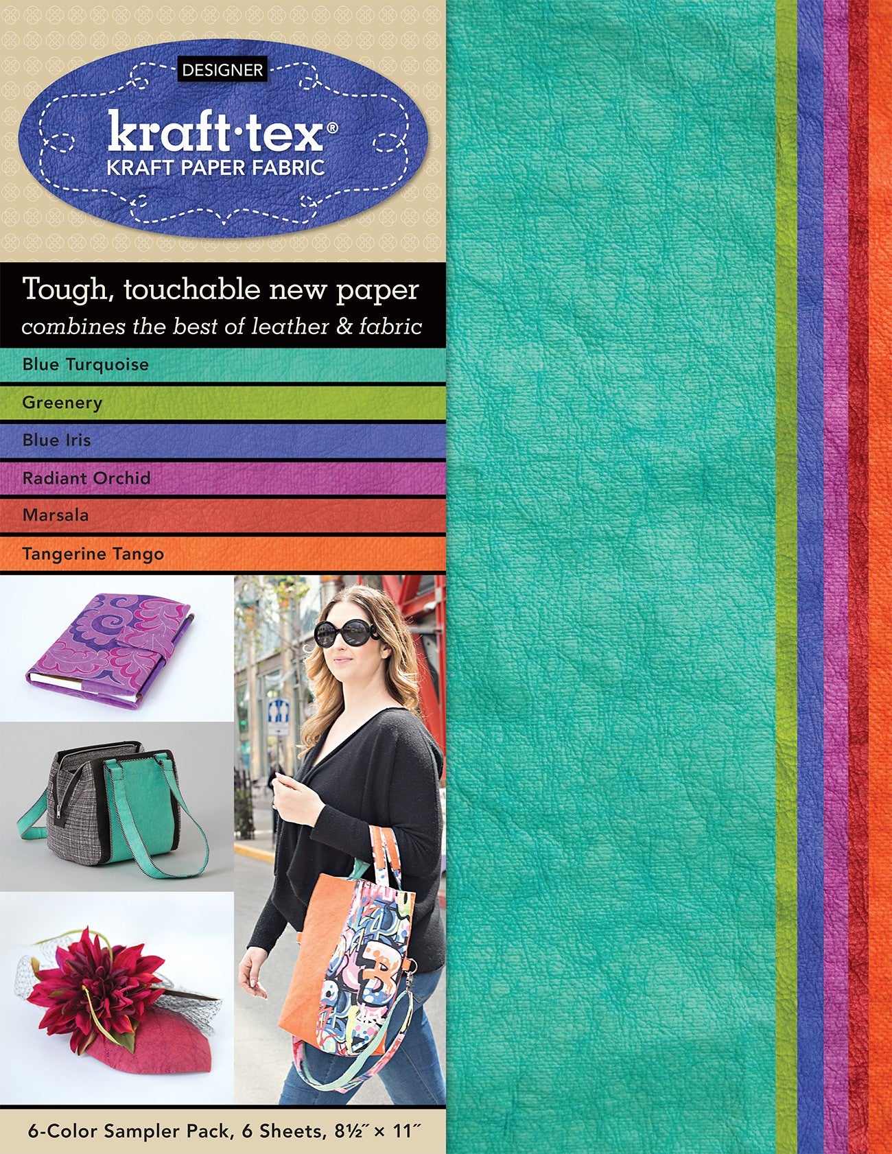 Kraft-Tex Sheets, Designer Sampler Pack, 6 Colors, Hand-Dyed Prewashed Paper Fabric