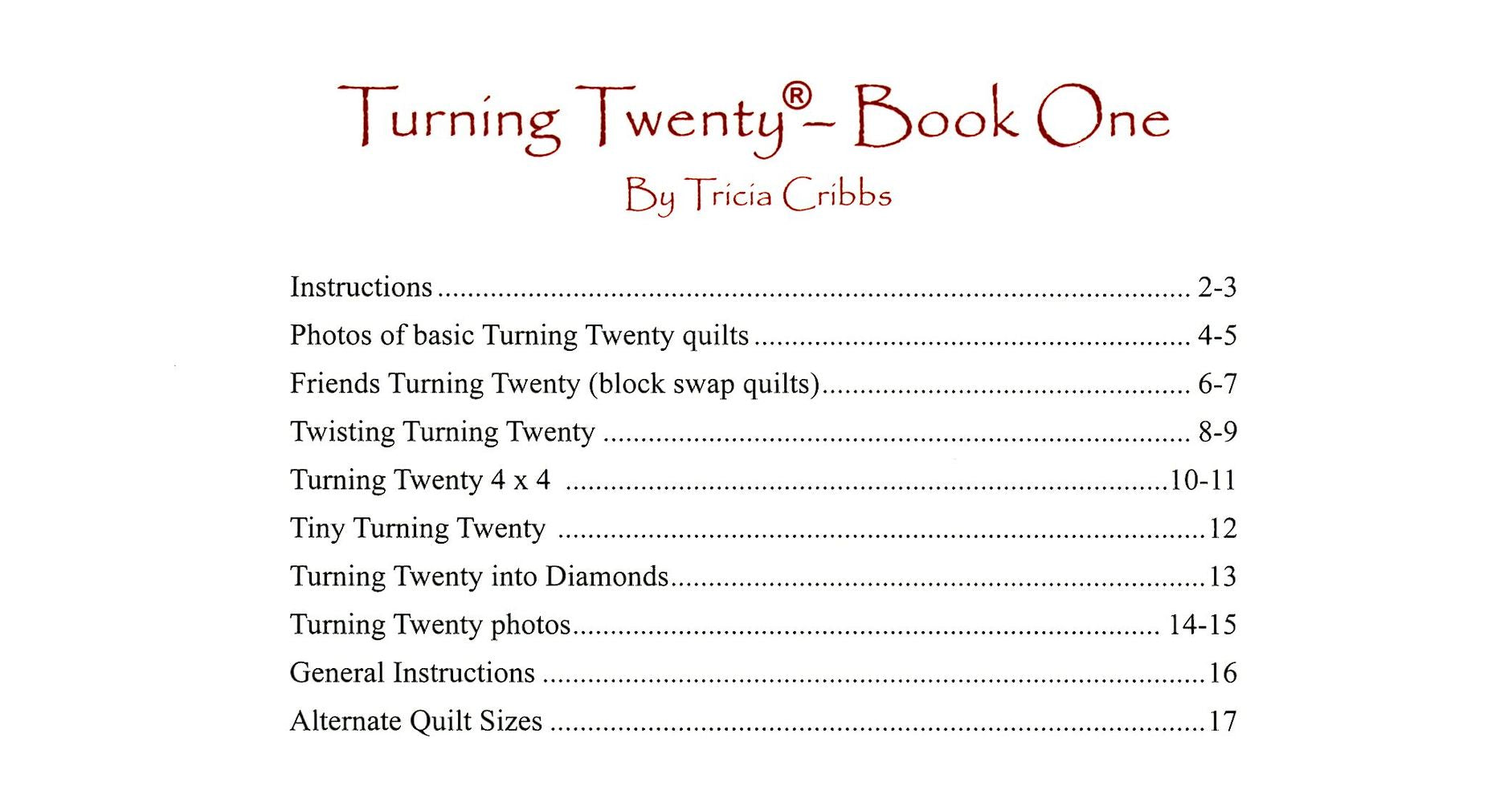 Turning Twenty Just Got Better Quilt Pattern Book by Tricia Cribbs of Friendfolks