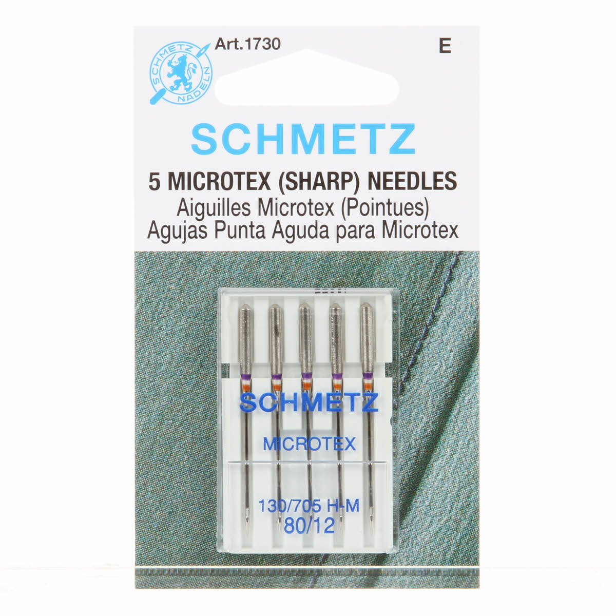 Schmetz Sharp / Microtex Machine Needle Size 12/80 (1730) 5 Needles in Plastic Case