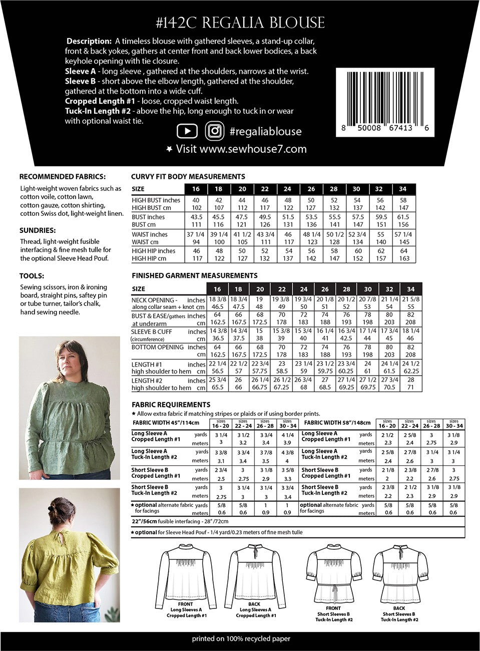 Regalia Blouse Curvy 16 - 34 Sewing Pattern from Sew House Seven